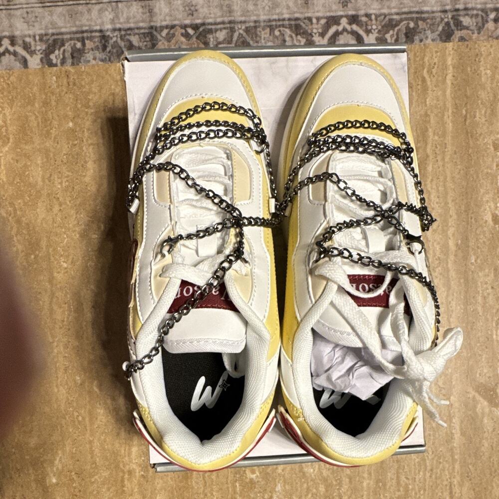 WATSON Men's Low Top Lace-Up Sneaker Skull Chain Yellow/White/Red - Picture 2 of 9